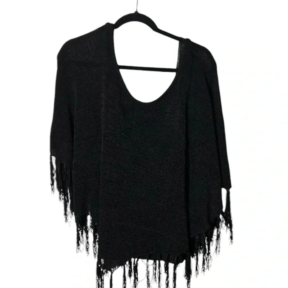 VTG KOKOMO. poncho sweater ,fringes,sheer,loose knit,PTP 16” to  23”,one size - Picture 6 of 16